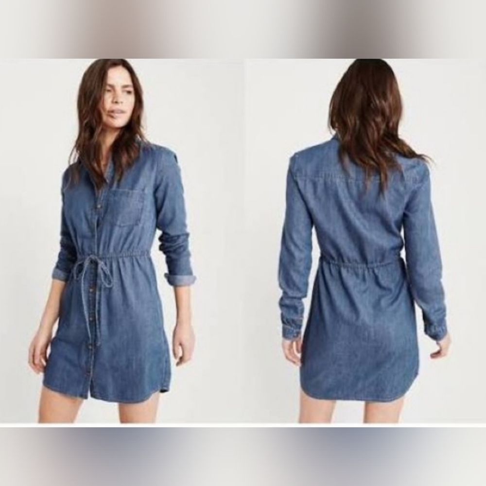 Abercrombie & Fitch Medium Wash Denim Long Sleeves Rope Waist Jeans Dress Size L